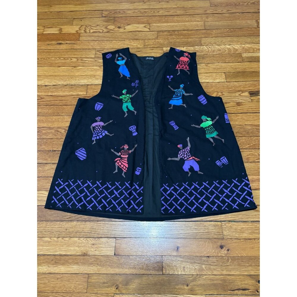 Brie Kriebel Womens Open Front Vest Size XL Black Art to Wear Lined Cotton